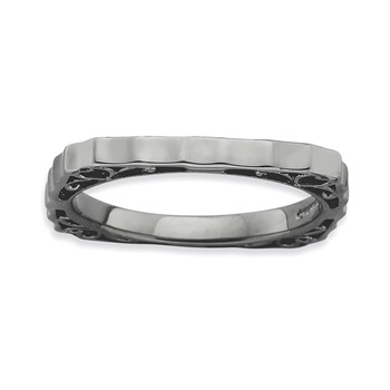 Sterling Silver Stackable Expressions Polished Black-plate Square Ring