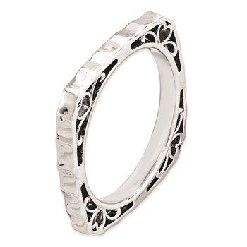 Sterling Silver Stackable Expressions Polished Rhodium-plate Square Ring — alternate view