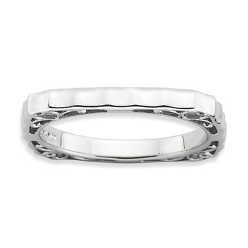 Sterling Silver Stackable Expressions Polished Rhodium-plate Square Ring