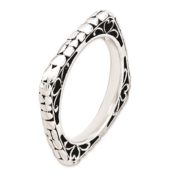 Sterling Silver Stackable Expressions Polished Antiqued Square Ring — alternate view