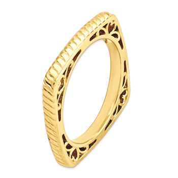 Sterling Silver Stackable Expressions Polished Gold-plate Square Ring — alternate view