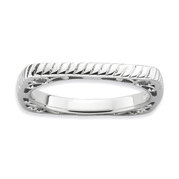 Sterling Silver Stackable Expressions Polished Rhodium-plate Square Ring