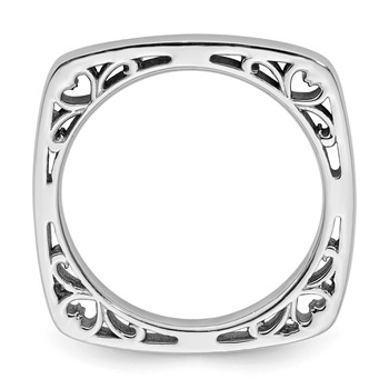 SS Stackable Expressions Polished Rhodium-plated Square Ring — alternate view
