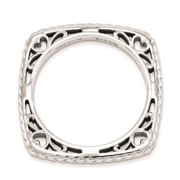 Sterling Silver Stackable Expressions Polished Rhodium-plate Square Ring — alternate view