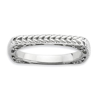 Sterling Silver Stackable Expressions Polished Rhodium-plate Square Ring