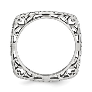 Sterling Silver Stackable Expressions Polished Rhodium-plate Square Ring — alternate view