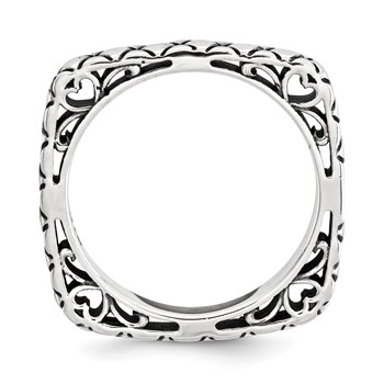 Sterling Silver Stackable Expressions Polished Antiqued Square Ring — alternate view
