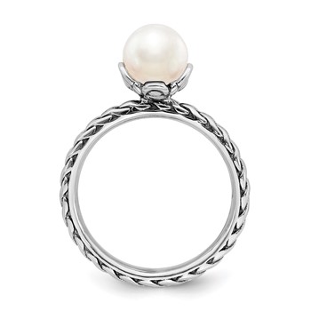 Sterling Silver Stack Exp. 7.0-7.5mm White FW Cultured Pearl Ring — alternate view