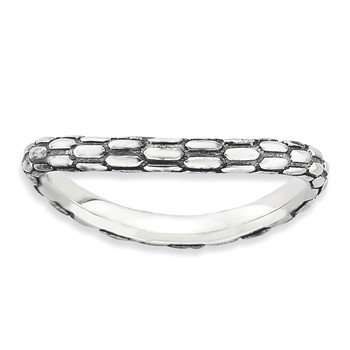 Sterling Silver Stackable Expressions Polished Antiqued Wave Ring