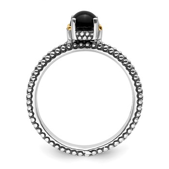 Sterling Silver & 14k Stackable Expressions Onyx Antiqued Ring — alternate view