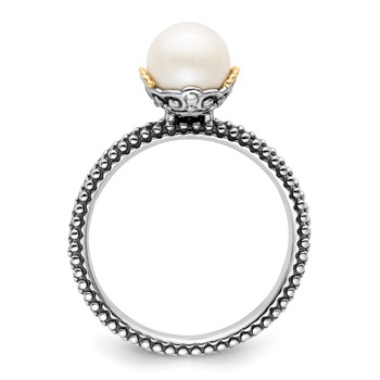Sterling Silver & 14k Stack Exp. 7.0-7.5mm White FW Cultured Pearl Ring — alternate view