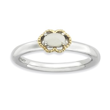 Sterling Silver & 14k Stackable Expressions White Agate Polished Ring