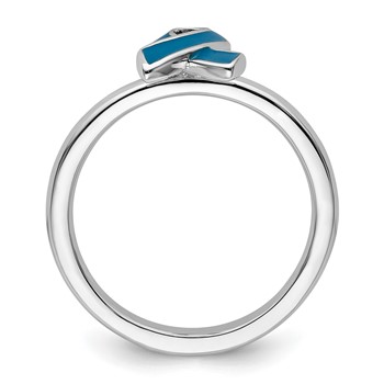 Sterling Silver Stackable Expressions Blue Enameled Awareness Ribbon Ring — alternate view