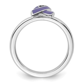 Sterling Silver Stackable Expressions Purple Enameled Awareness Ribbon Ring — alternate view