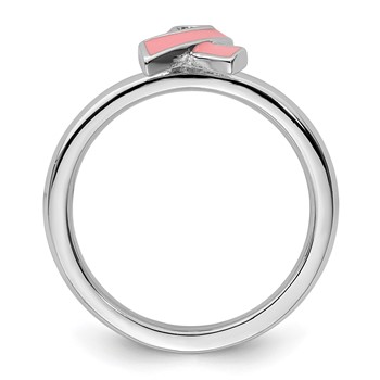 Sterling Silver Stackable Expressions Pink Enameled Awareness Ribbon Ring — alternate view