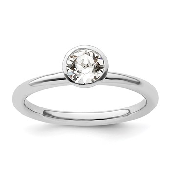 Sterling Silver Stackable Expressions High 5mm April Crystal Ring