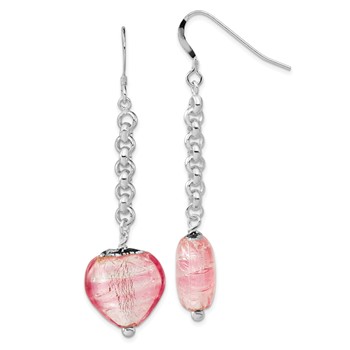 Sterling Silver Polished Pink Murano Glass Heart Earrings and Necklace Set — alternate view
