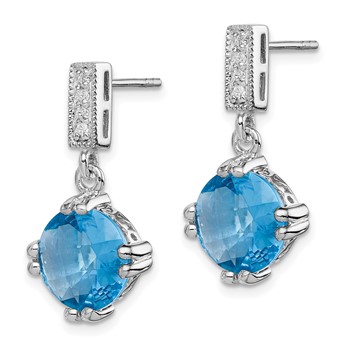 Sterling Silver Rhod-plated Blue and Clear CZ Pendant and Earring Set — alternate view