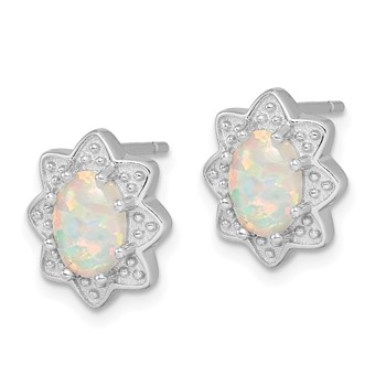 Sterling Silver Rhodium-plated Created Opal Pendant and Earring Set — alternate view