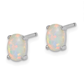 Sterling Silver Rhod-plate Oval Created Opal Pendant/Earrings Set — alternate view