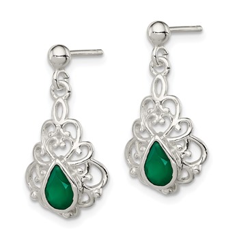 Sterling Silver Polished Green Agate Pendant and Post Earrings Set — alternate view
