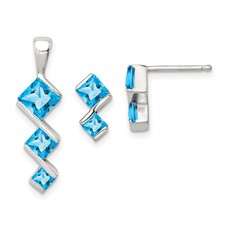 Image of Sterling Silver Polished Blue Topaz Pendant and Post Earrings Set