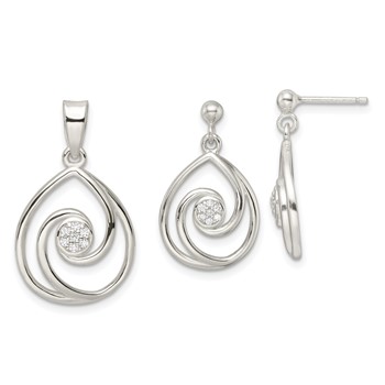 Sterling Silver CZ in Teardrop Pendant and Earrings Set