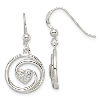 Sterling Silver CZ Heart in Circle Pendant and Earrings Set — alternate view
