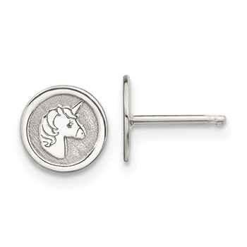 Sterling Silver Polished & Textured Unicorn Children's 14in Necklace and Post Earrings Set — alternate view