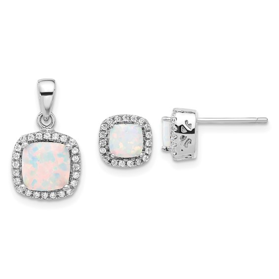 Sterling Silver Created Opal Pendant & Earring Set