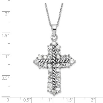 Sentimental Expressions Sterling Silver Polished & Antiqued CZ Eternal Perspective Cross Necklace — alternate view