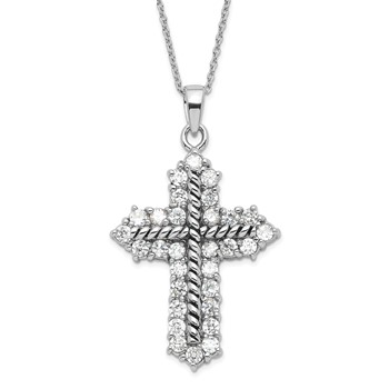 Sentimental Expressions Sterling Silver Polished & Antiqued CZ Eternal Perspective Cross Necklace