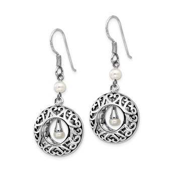 Sentimental Expressions Sterling Silver Rhodium-plated Antiqued FW Cultured Pearls of Wisdom Dangle Earrings — alternate view