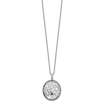 Sentimental Expressions Sterling Silver Rhodium-plated CZ Antiqued Tree of Life 18in Necklace — alternate view