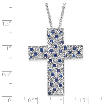 Sentimental Expressions Sterling Silver Polished September Blue CZ Birthstone Message of the Cross Necklace — alternate view