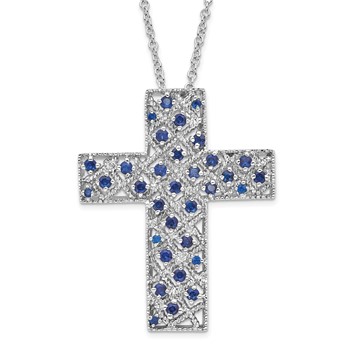 Sentimental Expressions Sterling Silver Polished September Blue CZ Birthstone Message of the Cross Necklace