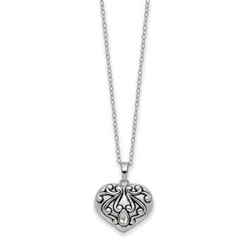 Sentimental Expressions Sterling Silver Rhodium-plated Antiqued CZ Heart Remembrance Ash Holder 18 Inch Necklace — alternate view