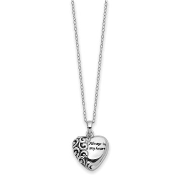 Sentimental Expressions Sterling Silver Antiqued Heart Remembrance Ash Holder 18 Inch Necklace — alternate view