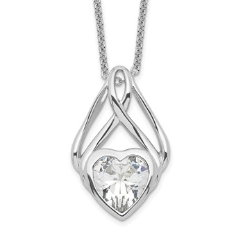 Sentimental Expressions Sterling Silver Rhodium-plated CZ Wrapped Around My Heart 18in Necklace