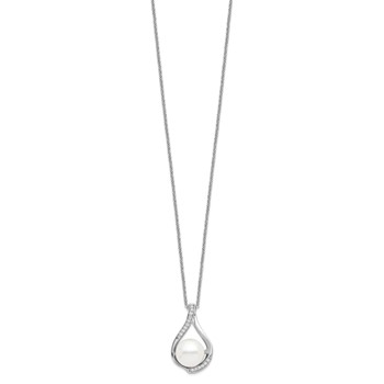Sentimental Expressions Sterling Silver Rhodium-plated FW Cultured Pearl CZ Forever (Embrace) 18in Necklace — alternate view