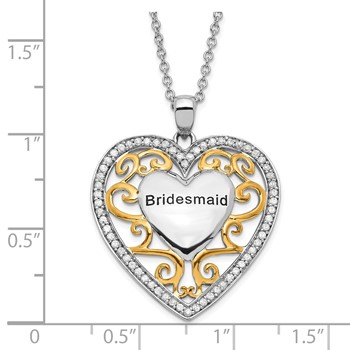 Sentimental Expressions Sterling Silver & Gold-plated Polished & Antiqued CZ Bridesmaid Heart Necklace — alternate view