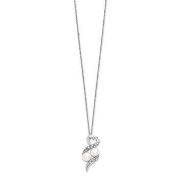 Sentimental Expressions Sterling Silver Rhodium-plated FWC Pearl CZ 2 P's in a Pod Motherhood Friendship 18in Necklace — alternate view