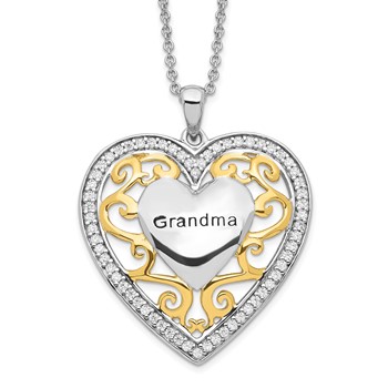 Sentimental Expressions Sterling Silver Gold-plated Grandma 18in Heart Necklace