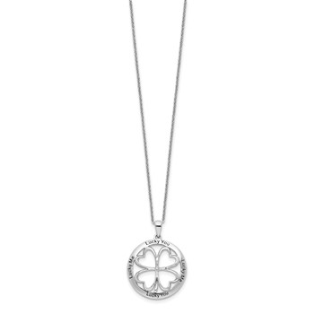 Sentimental Expressions Sterling Silver Rhodium-plated CZ Antiqued Lucky Me Lucky You 18in Necklace — alternate view