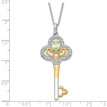Sentimental Expressions Sterling Silver & Gold-plated Polished August Green & Clear CZ Birthstone Key Necklace — alternate view