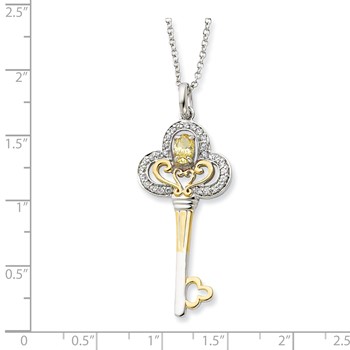 Sterling Silver & Gold-plated Nov. CZ Birthstone Key 18in Necklace — alternate view