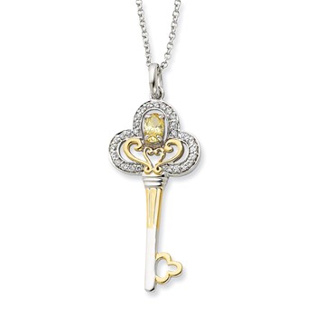 Sterling Silver & Gold-plated Nov. CZ Birthstone Key 18in Necklace
