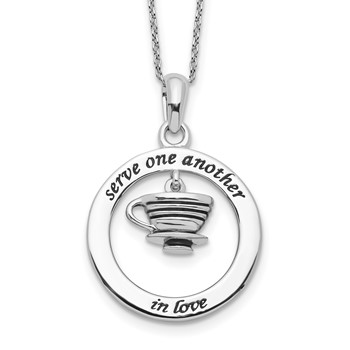 Sentimental Expressions Sterling Silver Rhodium-plated Antiqued Serve One Another 18in Necklace