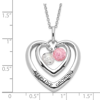 Sentimental Expressions Sterling Silver Polished & Antiqued Pink & Clear CZ Keep Love Growing Heart Necklace — alternate view