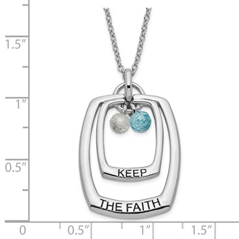 Sentimental Expressions Sterling Silver Polished & Antiqued Blue & Clear CZ Keep the Faith Necklace — alternate view